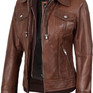 Blingsoul Leather Bomber Jacket Women - Real Lambskin Womens Leather Jackets with Removable Hood